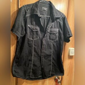 Men’s medium Courage black button down with white stitching shirt
